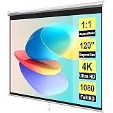 VIVOHOME 120 Inch 1:1 Pull Down Projector Screen, White | Manual Retractable 4K Projection Screen for Home Theater, Roll Up ALR Movie Screen for Ceiling and Wall Mount