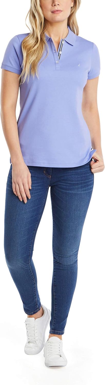 Nautica Women's 3-Button Short Sleeve Breathable 100% Cotton Polo Shirt at  Women’s Clothing store