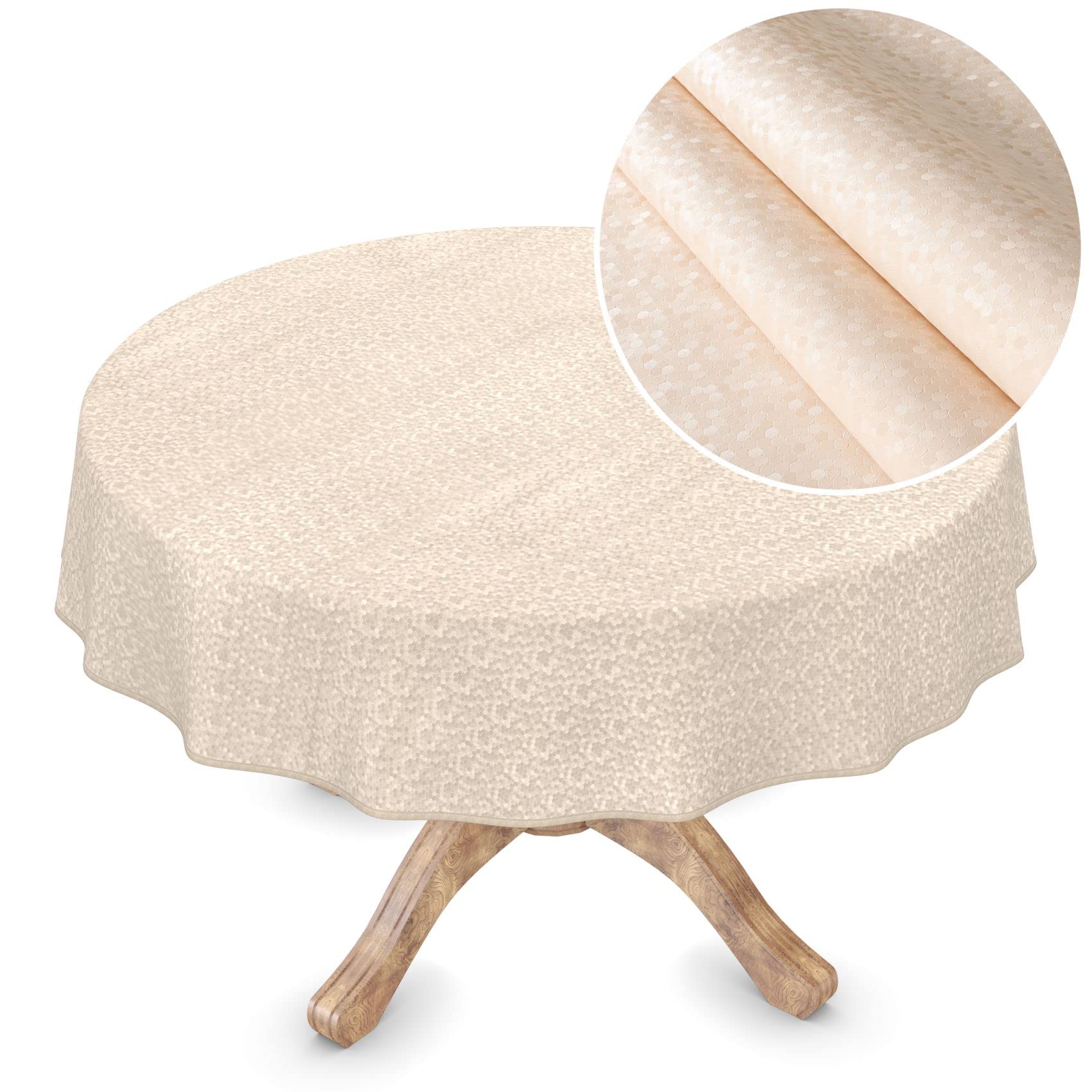 ANRO Premium Oilcloth Tablecloth Vinyl Oilcloth Tablecloth Washable Round 150 cm Dots Cream Champagne Elegant Wipe Clean