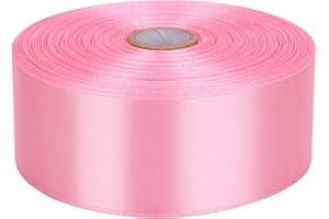Baocuan 1-1/2 inch Pink Satin Ribbon 50 Yards Solid Fabric Ribbons Roll for Wedding Invitations, Bridal Bouquets, Sewing, Party Decorations, Gift Wrapping and More