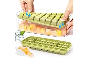 Doonly Easy Release Ice Cube Tray with Lid and Bin, 2 Pack Ice Cube Trays for Freezer, 64 Pcs Ice Trays for Whiskey Cocktail, Tea, Coffee (Green)