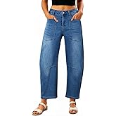 EVALESS Womens Baggy Barrel Jeans High Waisted Wide Leg Boyfriend Denim Ankle Pants