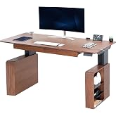 VIVO Walnut 71 x 30 in Executive Standing Desk, DESK-EX7230D | Electric, Dual Motor, Sit Stand, Height Adjustable, Memory Presets, Storage Drawers and Shelves
