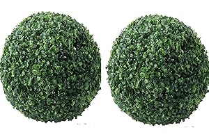URMAGIC Artificial Plant Topiary Ball,2 Pcs 11 Inch Faux Boxwood Balls,Hanging Faux Plants Balls,Garden Spheres Decorative,Artificial Plant Ball for Outdoor,Green Plant Ball,Christmas Wedding Decor