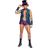 Hunky Mad Hatter Costume for Men - Wonderland Hot Tea Party, Men's Mad Hatter Adult Costume Medium Blue