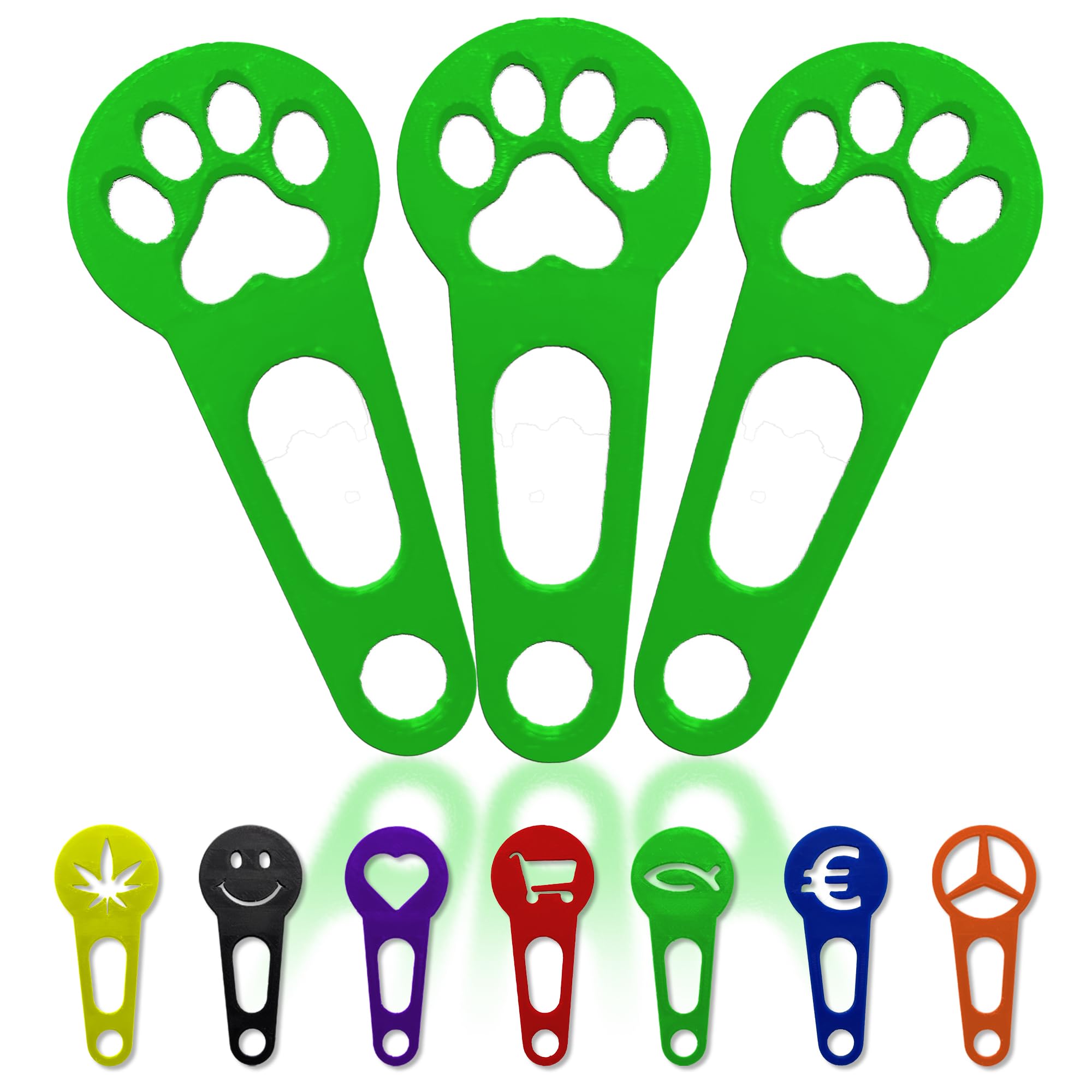 3x shopping cart chip that can be removed immediately as a key chain; 3 pieces in a set shopping cart release shopping cart unlocker; handmade 3D printing (Paw, Green)