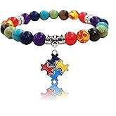 PUBBCIA Autism Awareness Bracelet For Women Love Heart Puzzle Piece Autism Awareness Autistic Bracelet 8mm Beads Elastic Jewelry Bracelet Warm for Women Men