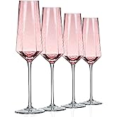ziixon Crystal Champagne Flutes 8Oz Pink Wedding Champagne Glasses Classy Champagne Flutes Elegant Flutes Set of 4 for Wedding Anniversary Christmas (Pink)