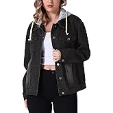 CIMUK Women's Denim Jacket with Hood Oversized 2025 Fall Casual Hooded Jean Jacket