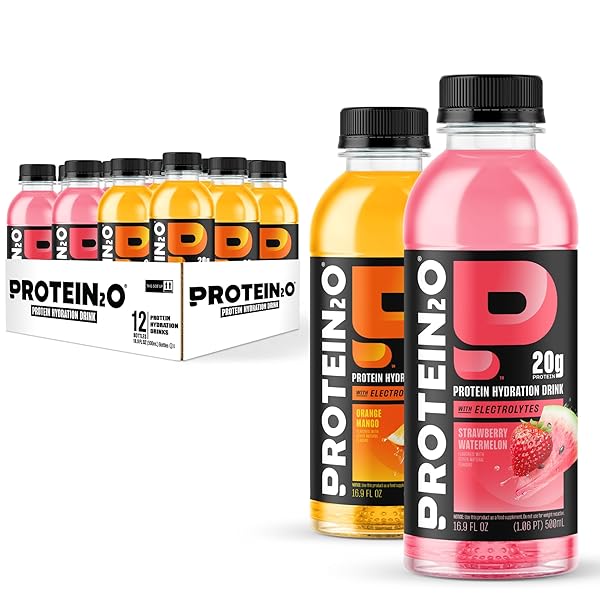 PROTEIN2O HYDRATION DRINK – 2-IN-1 LIQUID CLEAR WHEY PROTEIN ISOLATE AND ELECTROLYTE DRINK – 20G PROTEIN, VITAMINS B5, B6 – POST-WORKOUT RECOVERY – 16.9 FL OZ – 12 COUNT VARIETY PACK