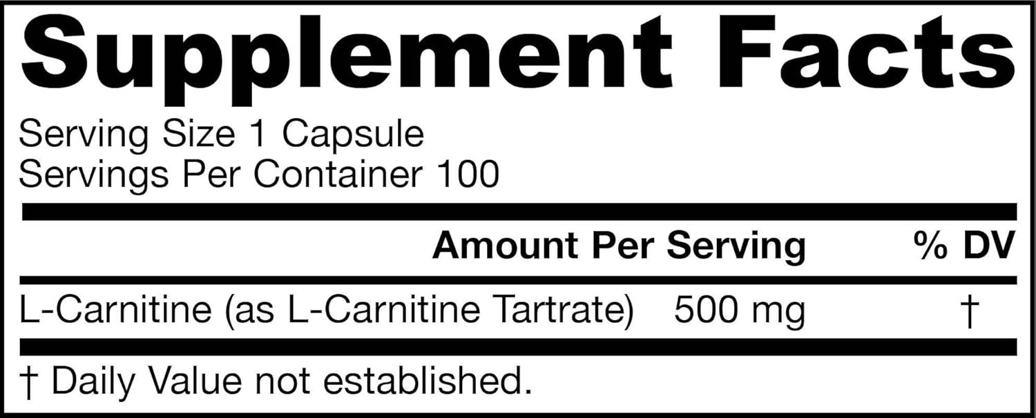 Jarrow Formulas L-Carnitine Tartrate, for Brain Energy and Heart Support, 500mg, 100 Capsules: Health & Personal Care