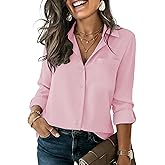 HOTOUCH Button Down Shirts for Women Long Sleeve Blouse Dressy Casual Business Work Tops with Pocket