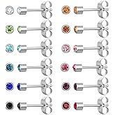 12 Pairs Surgical Stainless Steel Cubic Zirconia Birthstone Stud Earrings Heart Star Round Multicolors Stud Earrings Set for Women