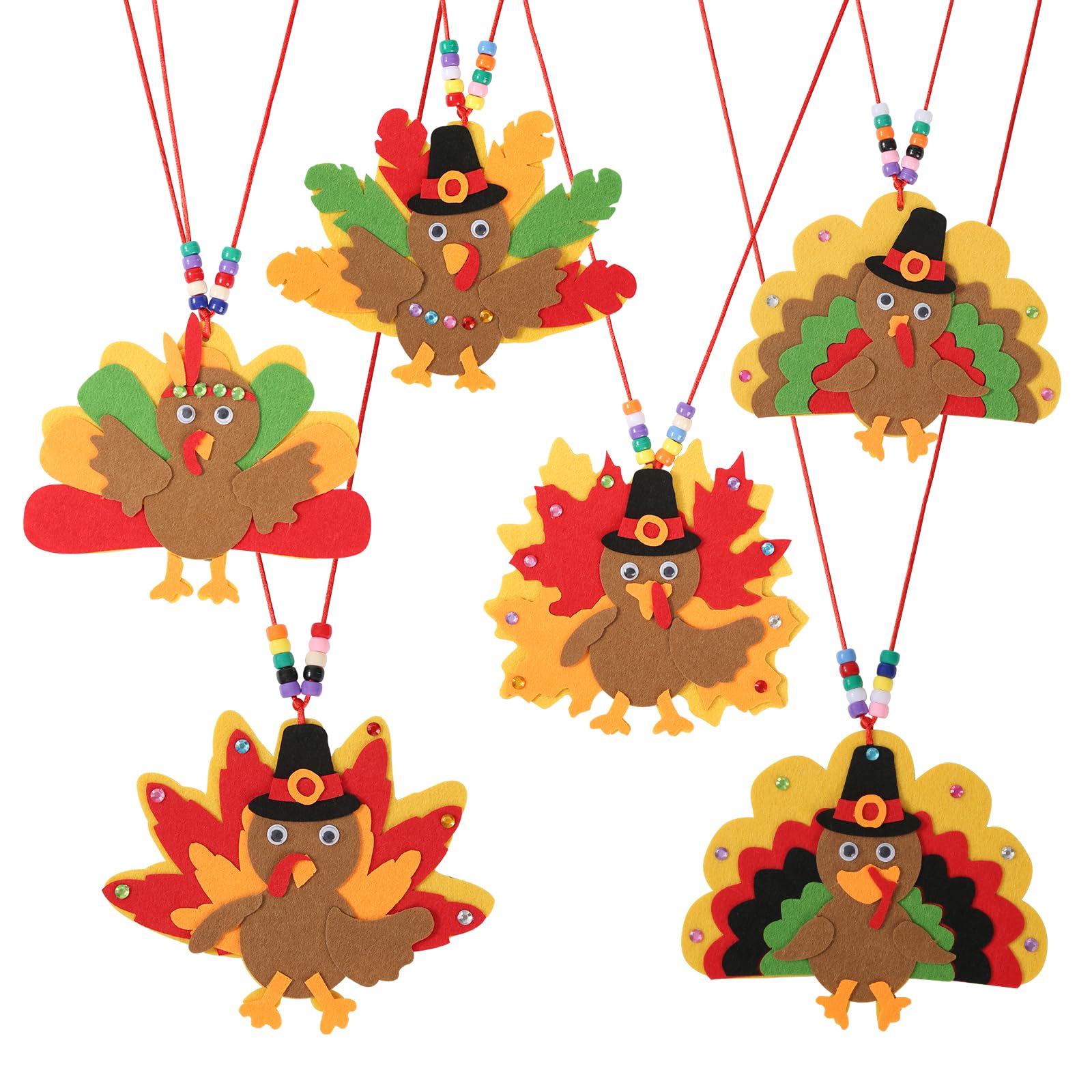 Photo 1 of 12 Pack DIY Thankful Necklace Turkey Craft, Thanksgiving Necklace Crafts Bulk with 6 Styles, Thanksgiving Activities Fall Party Favors Gifts Crafts Supplies Classroom Prizes for Toddlers Kids Age 4-12