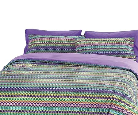 Quadrifoglio Completo Lenzuola Letto Misura Francese Tipo Ikeabaia Righe Lilla Verde