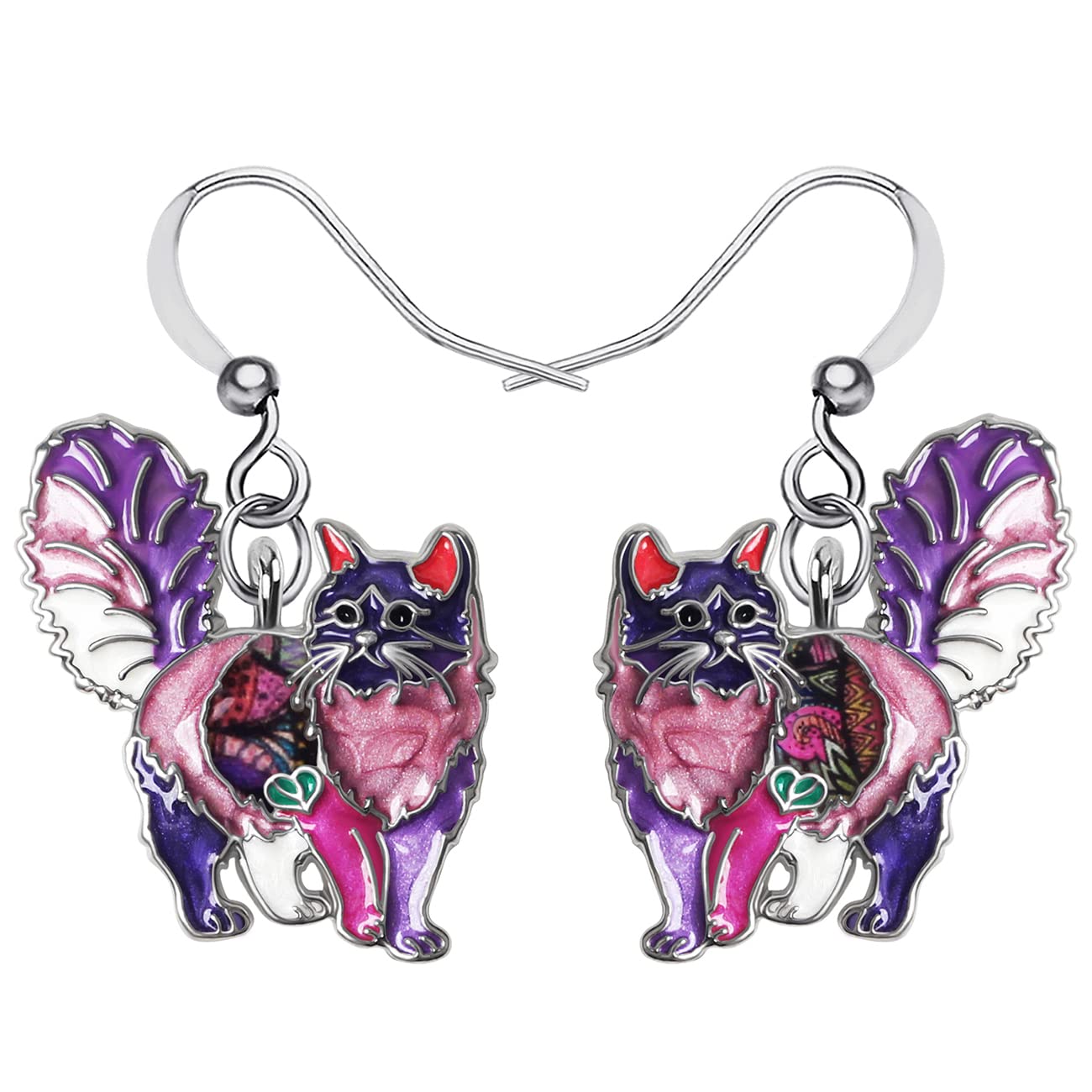 Enamel Alloy Chubby Cat Earrings Kitten Drop Dangle Fashion Jewelry For Women Girls Pet Charm Gift (Purple)