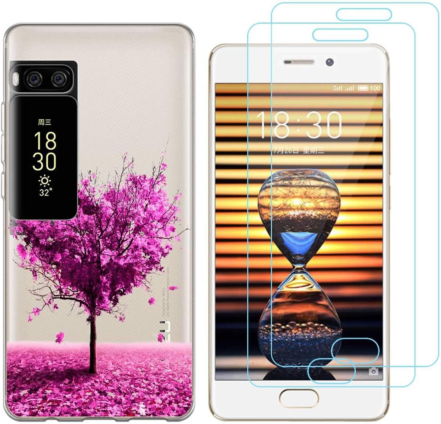 crisant Meizu Pro 7 Case Love tree Premium Soft Silicone Gel TPU Protective Back Cover for Meizu Pro 7 (5,2 Inch) With Two Tempered Glass Screen Protector