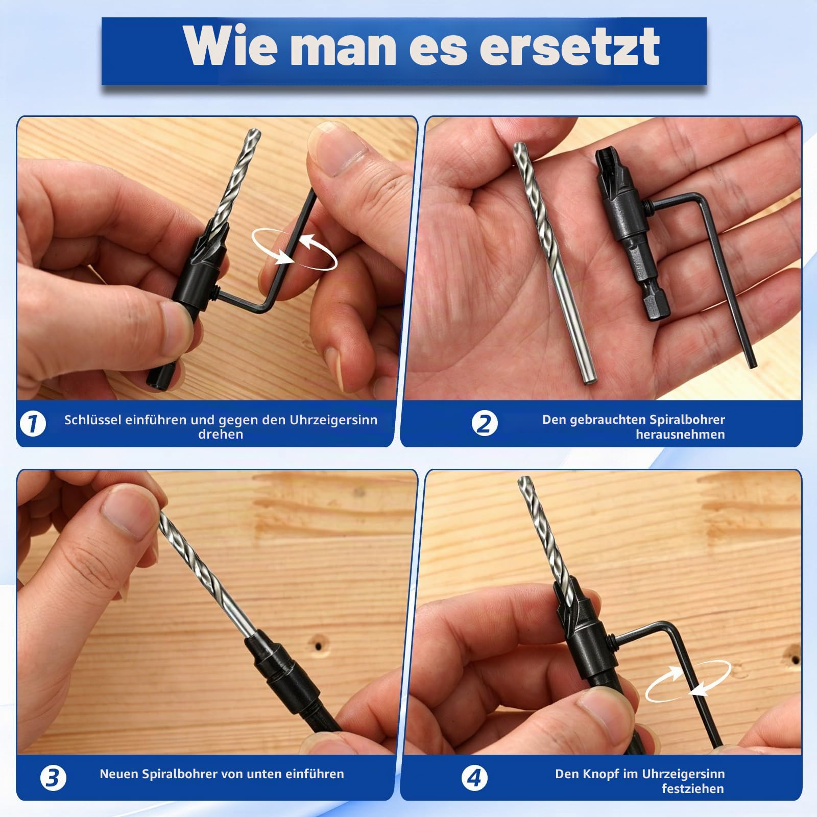 shengbenhao Senkbohrer Holz, 11 tlg Senker Bohrer Set für Holzbearbeitung, #5, #6, #8, #10, #12, Verstellbares Senkbohrer-Set mit 1/4"-Sechskantschaft mit Aufbewahrungsbox 7