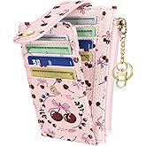 Gemfit Slim Small Card Wallet for Women – Cute Card Holder Wallets with Keychain Credit RFID Blocking Holds 7 Cards, Leather Fashion Design for Female Ladies Teen Girls, Cherry Bow