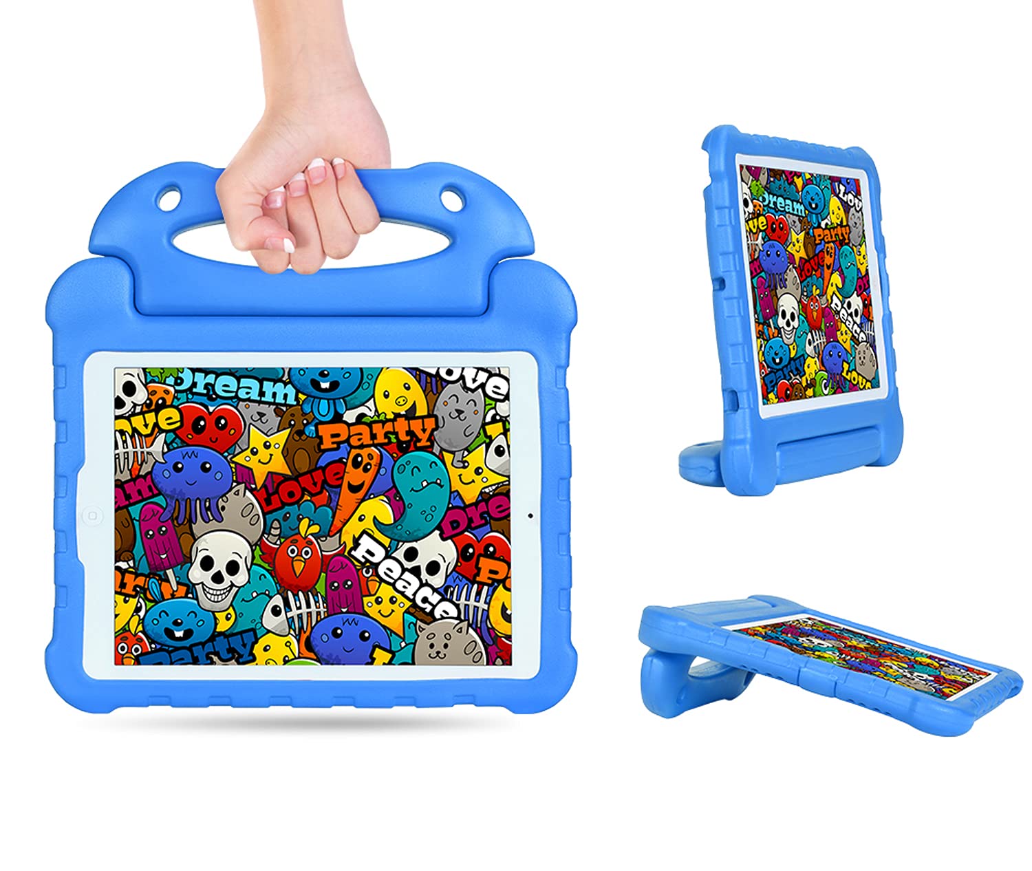 SORAKA Kids Case for iPad Air 2/iPad Air (1st generation)/iPad Pro 9.7 inch/iPad 5th/6th generation 2017/2018 with Handle Stand Light Weight Shockproof Case Cover with Lanyard