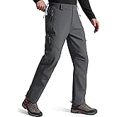 FREE SOLDIER Men's Fleece Lined Outdoor Cargo Hiking Pants Water Repellent Softshell Snow Ski Pants with Zipper Pockets