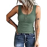 KINLONSAIR Women's Sleeveless Henley Tank Tops Ribbed V Neck Button Down T Shirts Summer Slim Fit Tee Tops