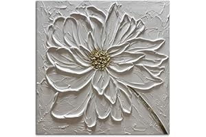 Slyart Hand Paintings 3D Floral Canvas Wall Art 24x24 Inches Abstract White Flower Paintings Modern Contemporary Texture Wall Art White Artwork for Home Decorations