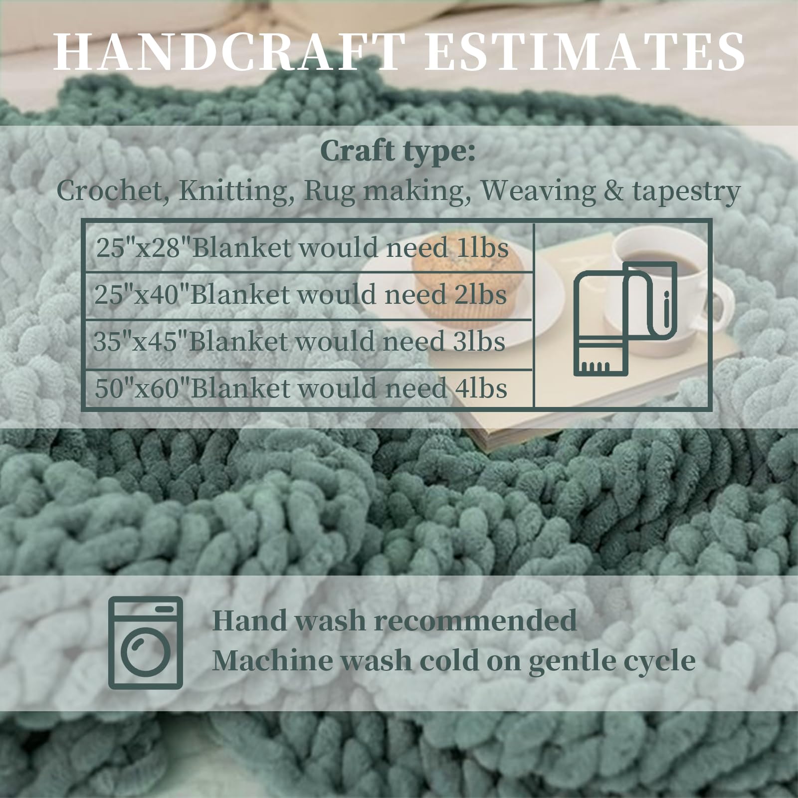 SUNTQ 8 Pack Chunky Chenille Yarn for Crocheting, Bulky Thick Fluffy Yarn for Hand Knitting Blanket, Soft Plush Knitting Yarn for Cushions, Pet Bed,Home Decor, Sage Green(32 yds,8.8 oz Each Skein)