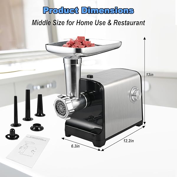 ELECTRIC MEAT GRINDER, [3200W MAX] MEAT GRINDER HEAVY DUTY FOR HOME USE, SAUSAGE STUFFER WITH 2 BLADES, 4 GRINDING PLATES, 3 SAUSAGE TUBES, KIBBE KIT, STAINLESS STEEL (BLACK)