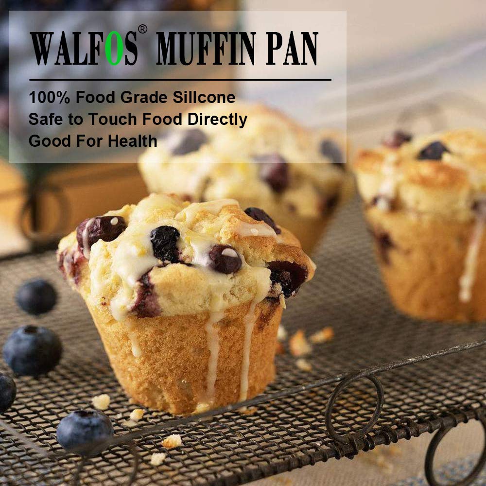 Walfos Silicone Texas Muffin Pan Set- 6 Cup Jumbo Silicone Cupcake Pan, Non-Stick, Just PoP Out! Perfect for Egg Muffin, Big Cupcake - BPA Free and Dishwasher Safe, Set of 2