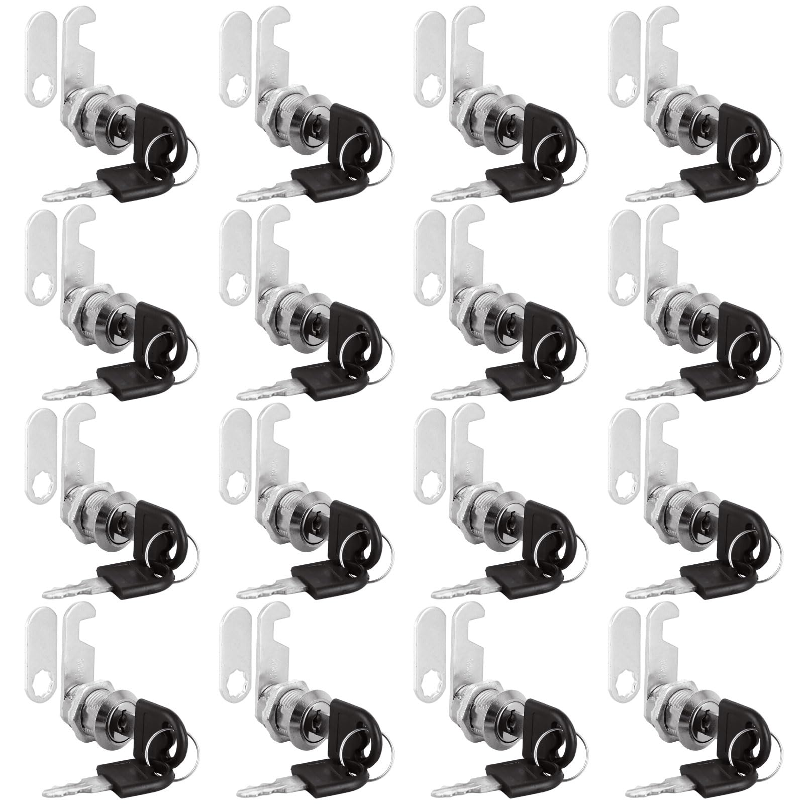 ZOFUN 16 Pcs Cam Lock 20 mm, Thread Tubular Cabinet Locks with Key Unique, Stainless Steel Letter Box Locks with 2 Locks Plates, Replacment Drawer Lock for Cupboards Mailboxes Locker Cabinets