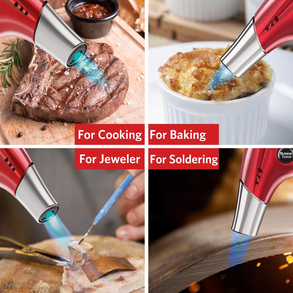 Blow Torch, Kollea Butane Kitchen Torch Refillable Chef Cooking Torch Lighter with Safety Lock, Adjustable Flame [MAX 2500℉] for Creme, Brulee, Toasting, Barbeques, Soldering