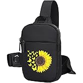 FOECBIR Small Travel Mini Sling Bag For Men Women Waterproof For Mens, Crossbody Bag Men Sport Chest Bags For Travel Work (Sunflower Butterfly, Small)