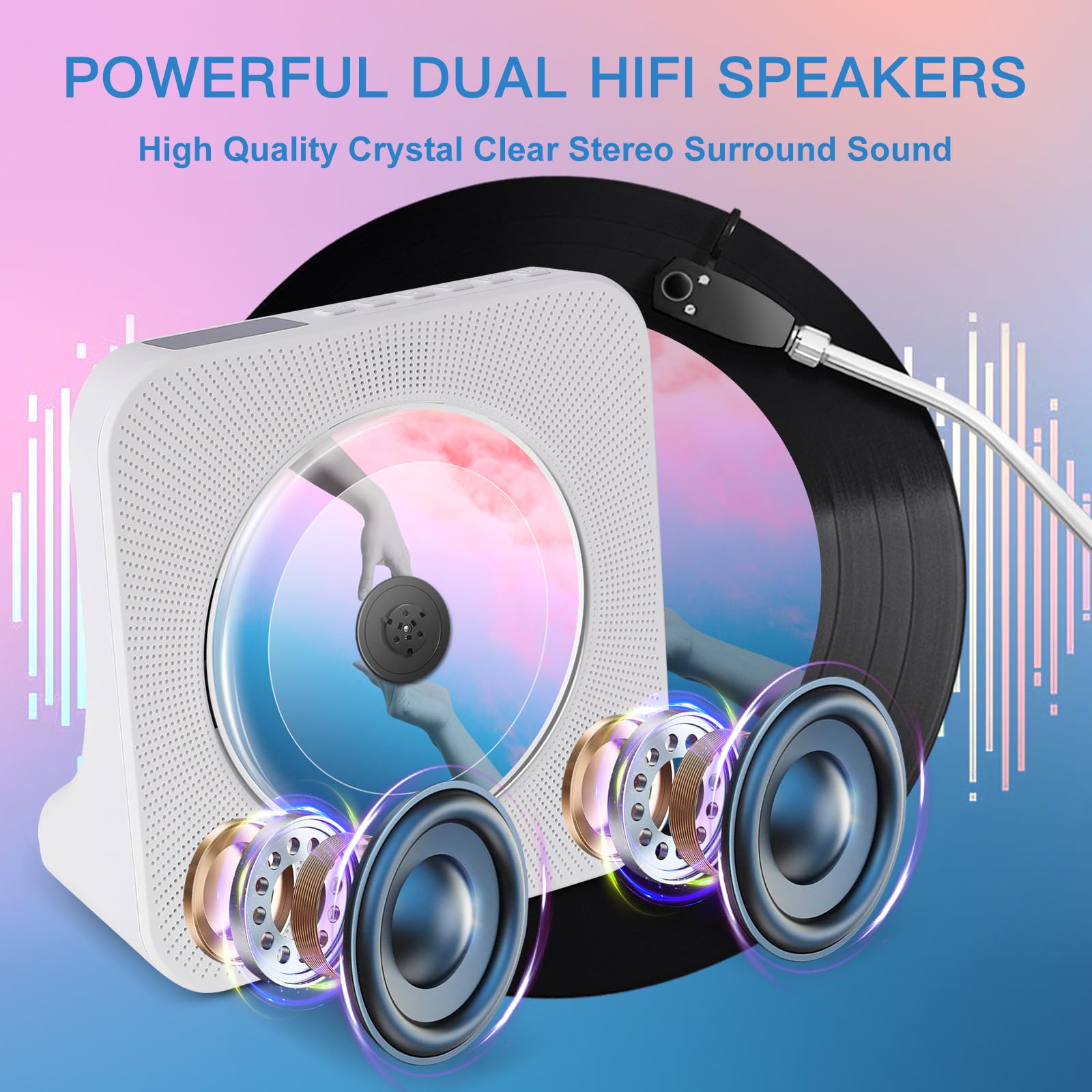 Portable CD Player with HiFi Speaker, Bluetooth CD Players for Home with Dust Cover,LED Screen Display,Remote Control,Desktop CD Player Support CD/FM Radio/Bluetooth/U-Disk/AUX/Repeat