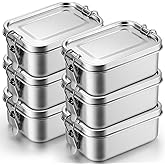 Umigy 6 Pcs Stainless Steel Bento Box 550ml Metal Lunch Box Food Storage Containers Metal Container, Lockable Clips to Leak Proof, Reusable Dishwasher Safe Lunch Snack Boxes for Work, School