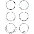 CASSIECA 18G 16G Surgical Steel Nose Rings Hoop Clicker Septum Rings for Women Men CZ Opal Cartilage Hoop Earrings Helix Daith Rook Lip Conch Hoop Body Piercing Jewelry 8MM 10MM
