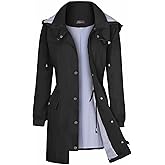 Bloggerlove Women Rain Jackets Hooded Lightweight Raincoat Outdoor Waterproof Windbreaker Black M