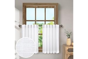 Pitalk Kitchen Curtains 36 inch Long for Small Window Curtains Linen Sheer Short Drapes for Bedroom, Half Window Tiers for Kids Room Bathroom Nursery, W 42 x L 36 in per Panel, 2 Pcs, Back Tab, White