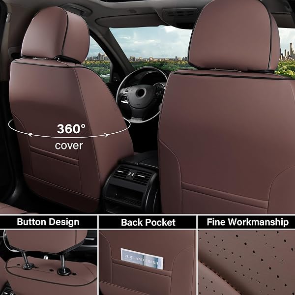 COVERADO FRONT AND BACK CAR SEAT COVERS, LEATHER SEAT COVER FOR CARS, AUTOMOTIVE SEAT COVER FULL SET, WATERPROOF UNIVERSAL SEAT COVER, LUXURY CAR SEAT PROTECTOR SEAT CUSHION FIT MOST CARS, COFFEE