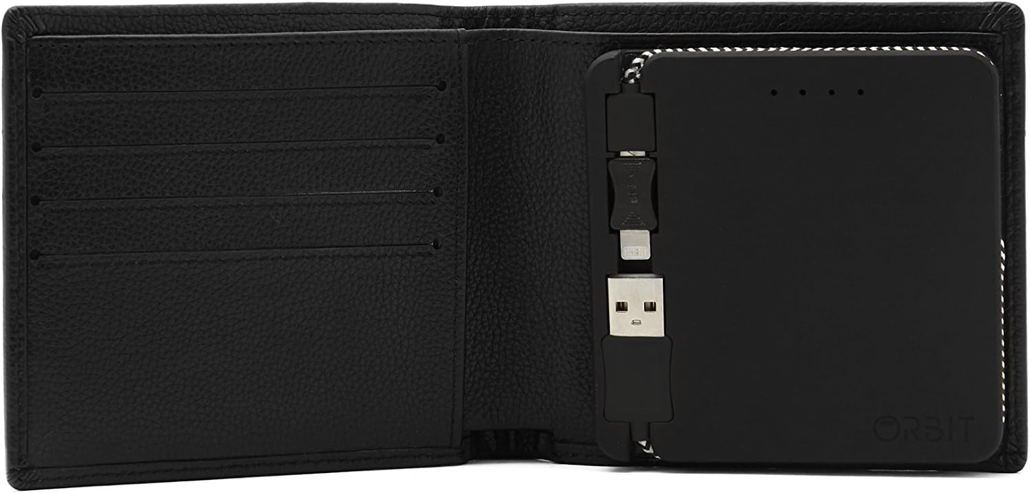 Orbit Wallet - Men's Smartphone Charging Wallet with Bluetooth Tracker - Genuine Leather - Black