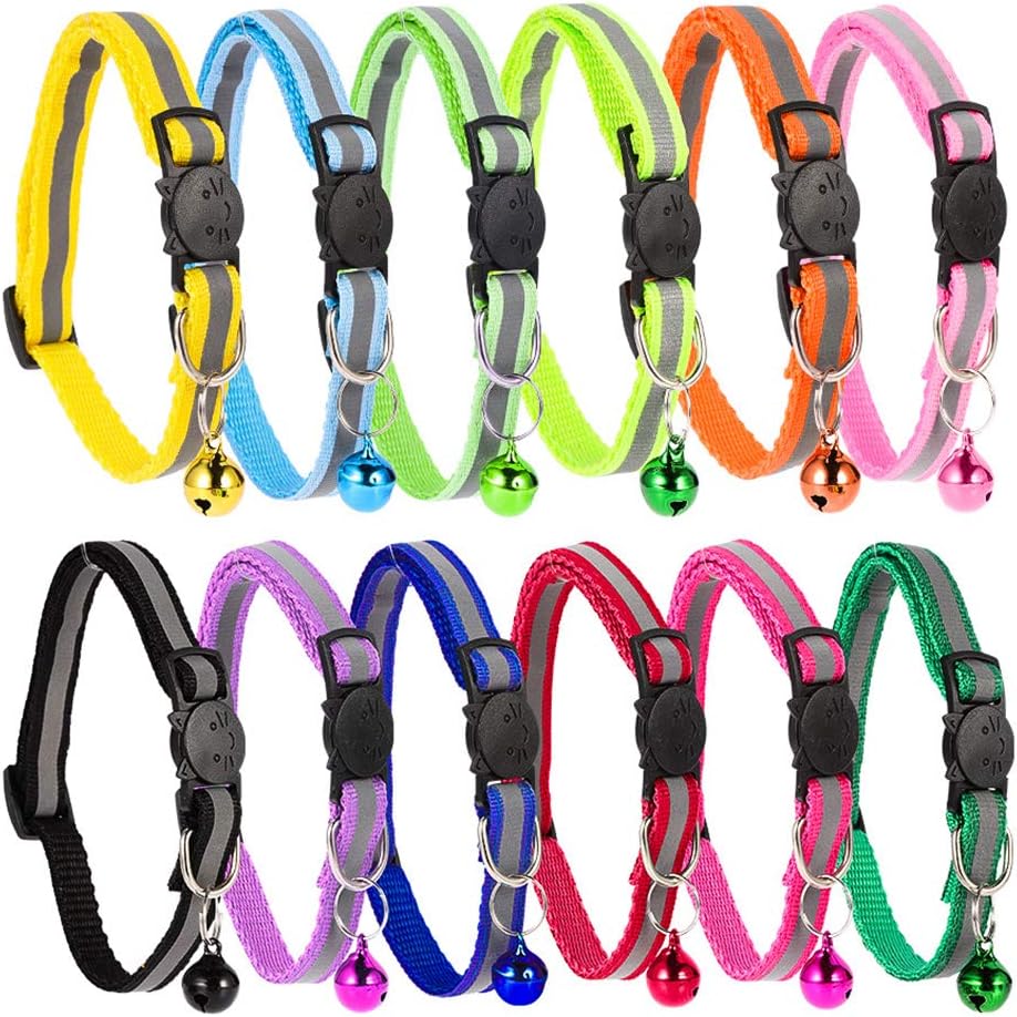 Tdauke 12Pcs Reflective Cat Collars, Cat Collars with Bells,Reflective
