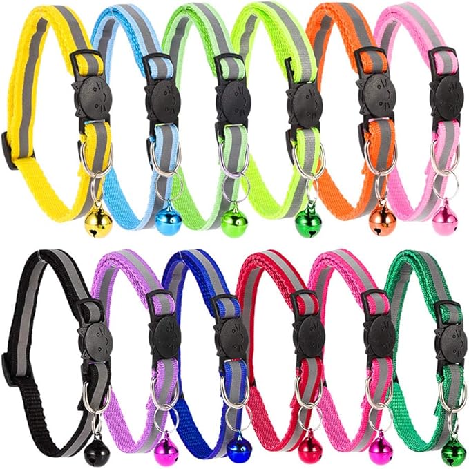 Tdauke 12Pcs Reflective Cat Collars, Cat Collars with Bells,Reflective