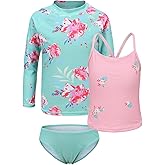 Girls 3 Piece Swimsuits Set Long Sleeve Rash Guard for Girls Tankini Bathing Suits Beach Swimwear 3-16 Years