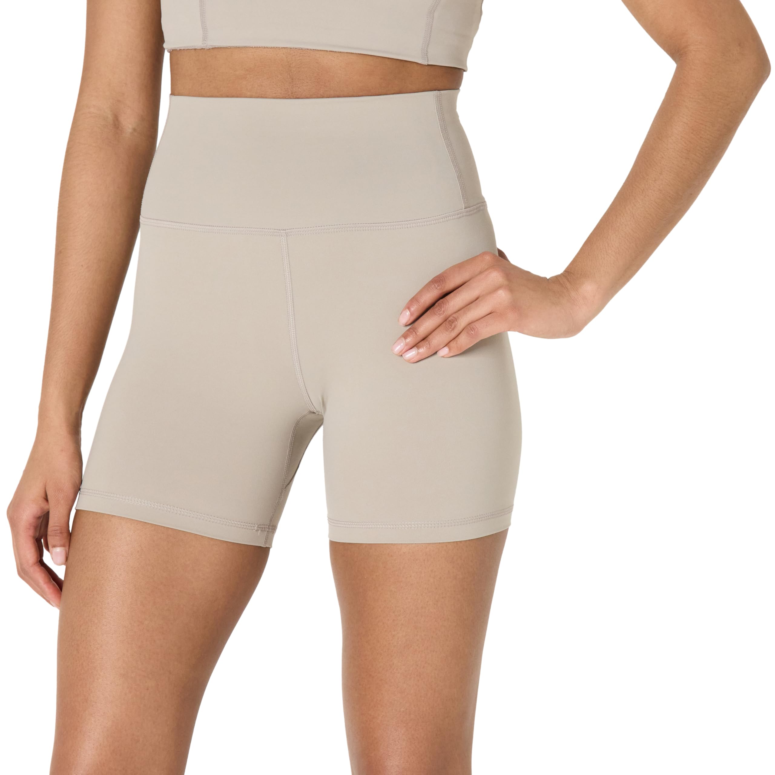 Photo 1 of Amazon Essentials Women's Active FormFlex Buttery Soft High Waist 5" Yoga Biker Shorts, Taupe, Medium