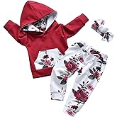 Eghunooy Baby Girl Clothes Long Sleeve Floral Hoodie Sweatshirt Pants with Pocket Headband Outfit Sets