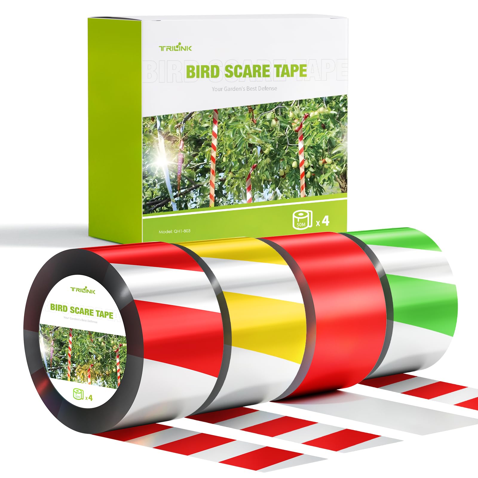 TRILINK Bird Scare Tape 200M (4 Rolls) – Reflective Bird Deterrent Tape for Gardens, Farms, Fruit Trees, Balconies – Effective Bird Repellent Scare Devices