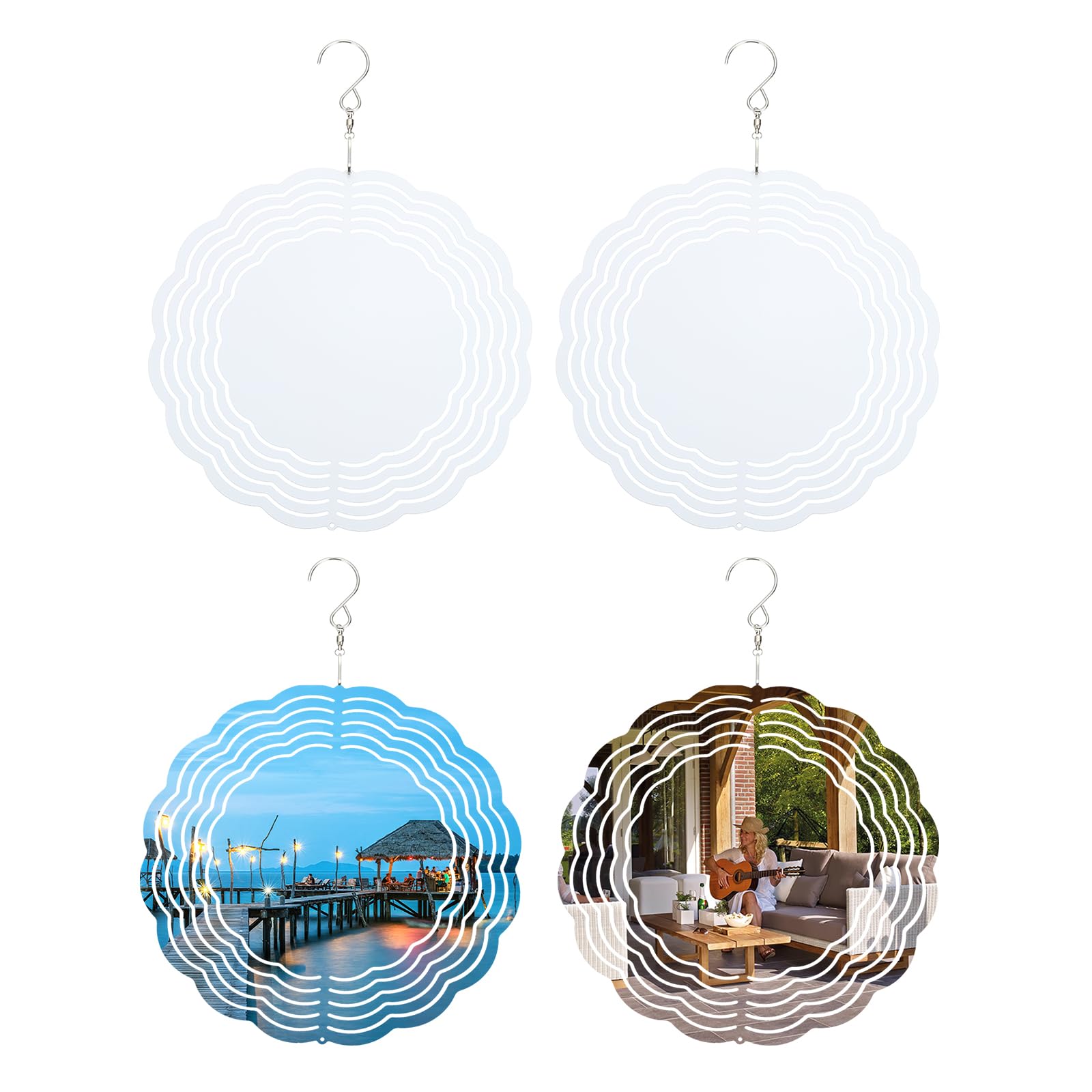 PATIKIL 8 Inch Sublimation Wind Spinners, 4 Pcs Sublimation Wind Spinners Blanks 3D Circle Double Sided with Hanger DIY Arts Crafts Ornaments for Patio Garden Yard Porch, White