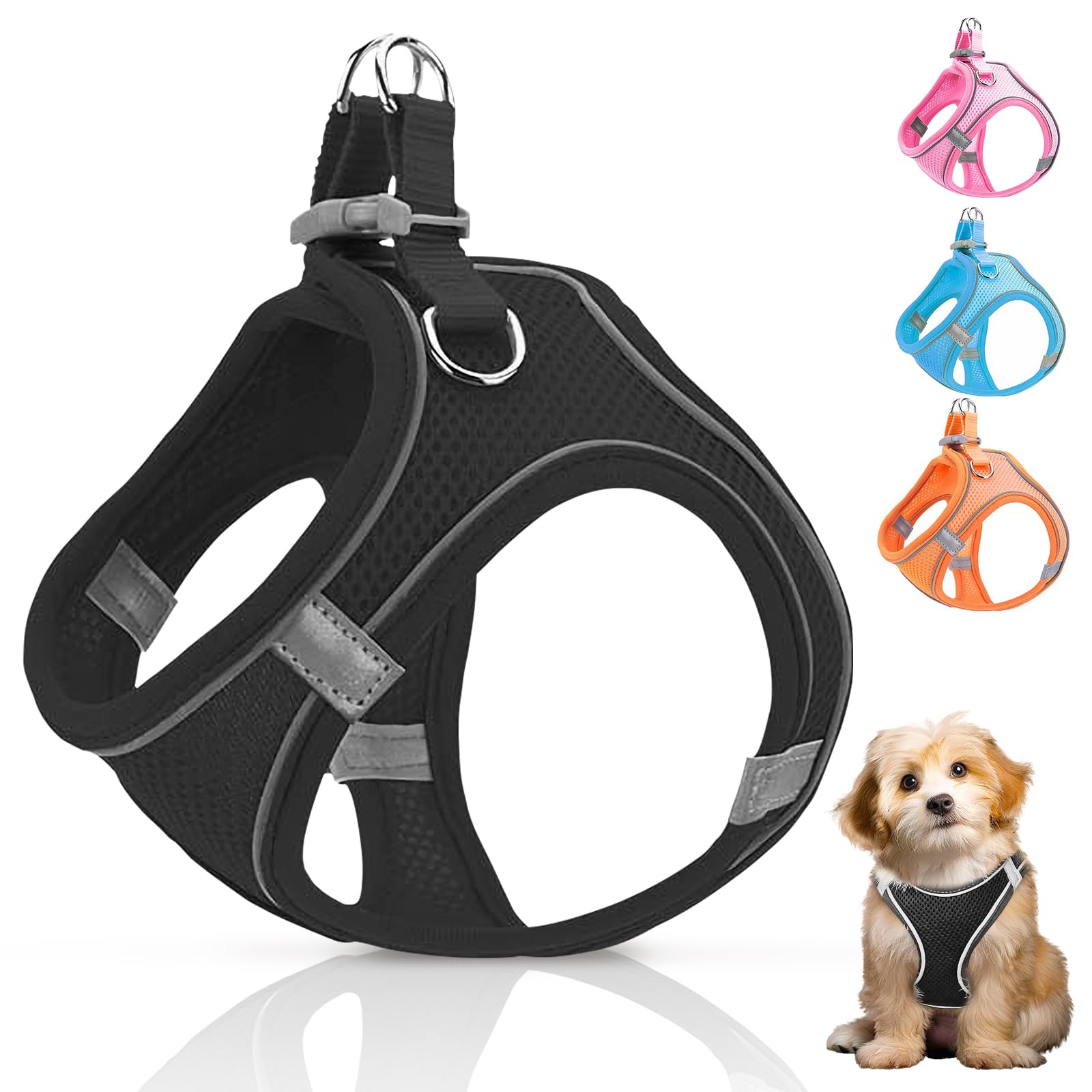 Ledeak No Pull Dog Harness, Highly Reflective Dog Harnesses, Breathable Comfort Anti Pull Dog Harness, Adjustable Lightweight Dog Harness with Strong Buckle for All Dog Breeds (Obsidian Black, S)