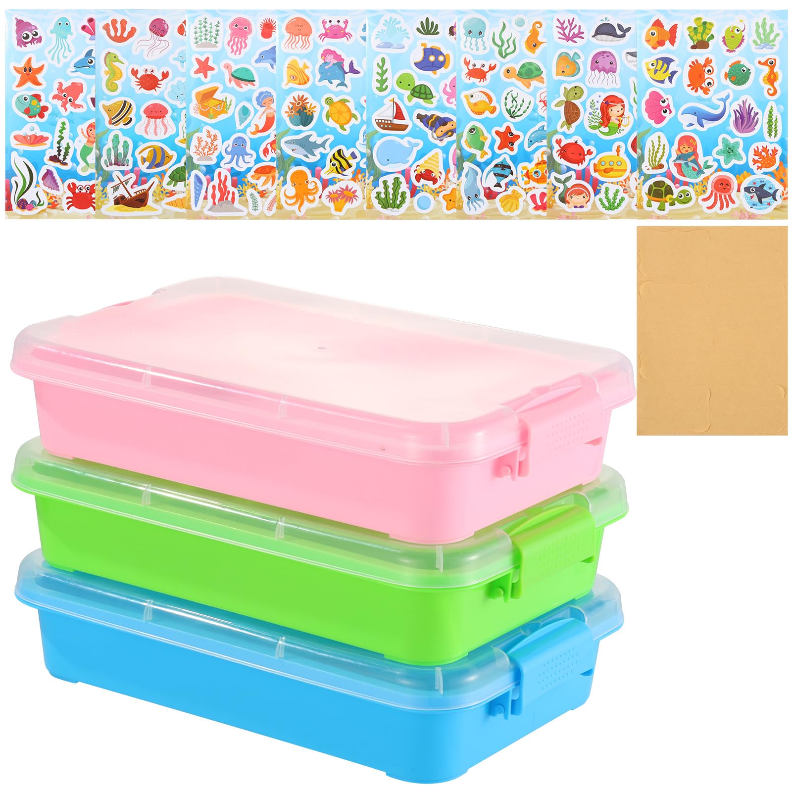 Photo 1 of 3 Pcs Plastic Sensory Bin Sand Tray with Lid 8 Stickers Portable Sandbox Container with Handle Clear Lid Stackable Play Tray for Storage Sand Toys Sand Arts Crafts Organizing