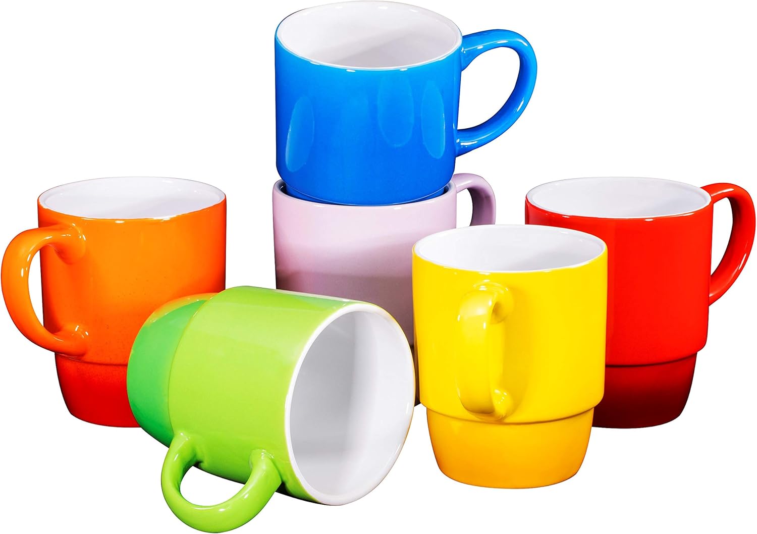 Ceramic Stacking Coffee Mug Tea Cup Dishwasher Safe Set of 6 - Large 18 Ounce, Gradient Colors